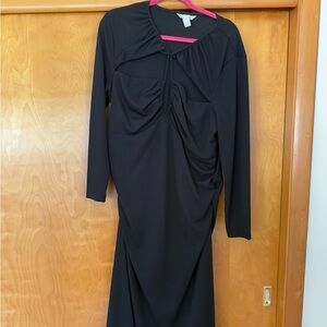 H&M Black Long Sleeve Dress with Ruched Detail